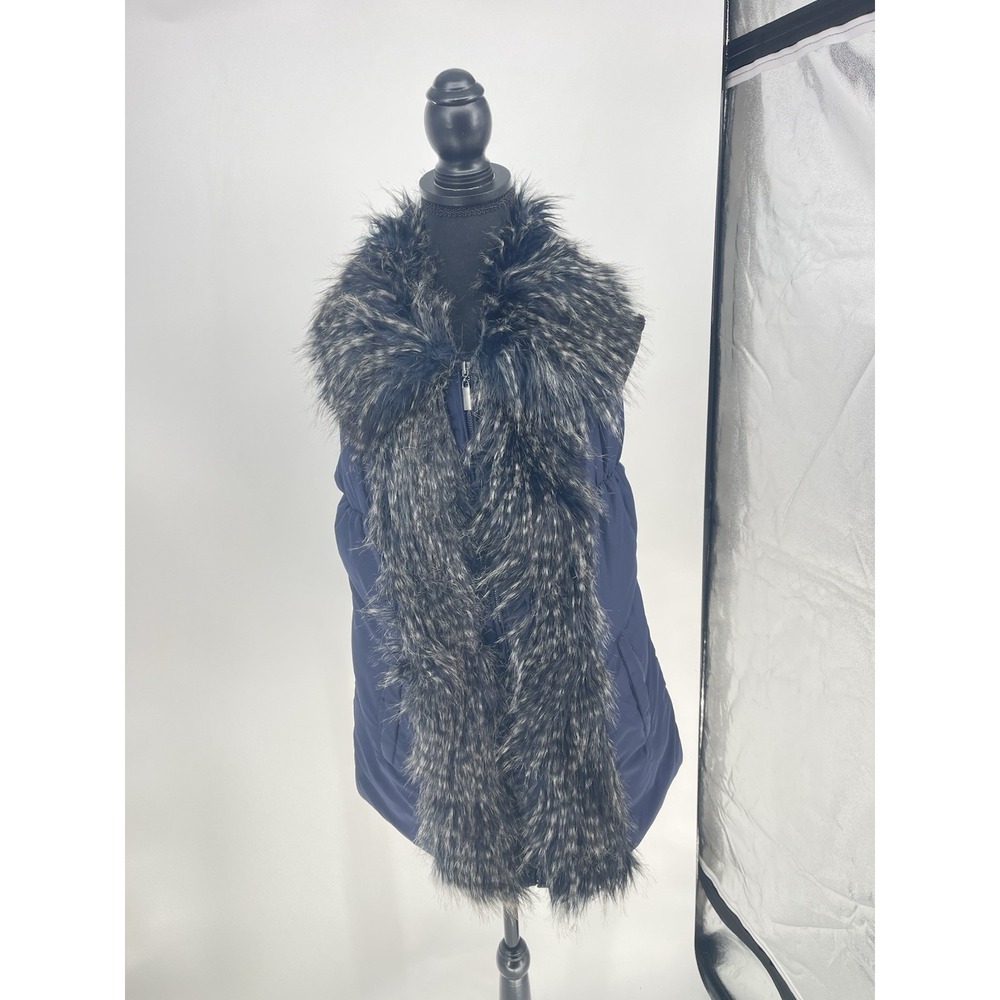 Soft Surroundings Women's Faux Fur Puffer Vest Jacket Blue Size L